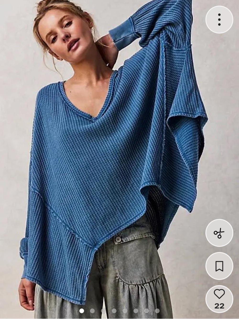 Free People Coraline Thermal Oversized V-Neck Waffle Knit